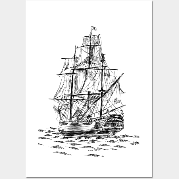 Antique Sailboat Sketch Wall Art by rachelsfinelines